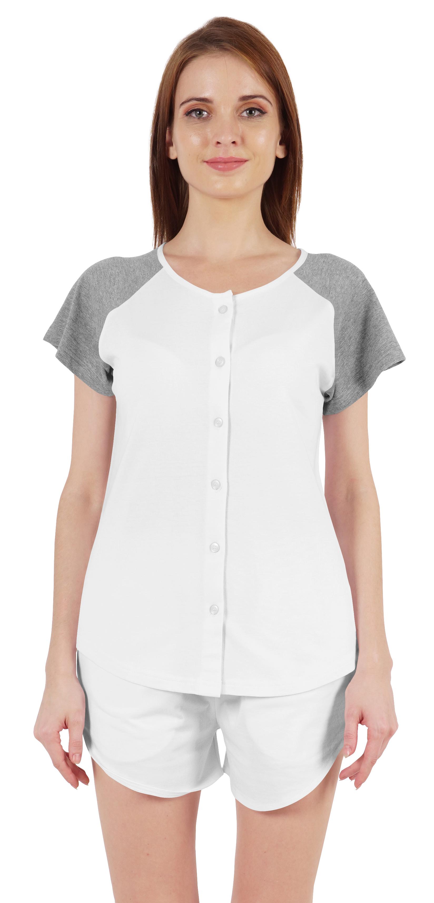 

Inkmeso Однотонний комплект нічного одягу з 2 предметів для жінок, топ із ґудзиками та шорти з рукавами реглан XX-Large білий