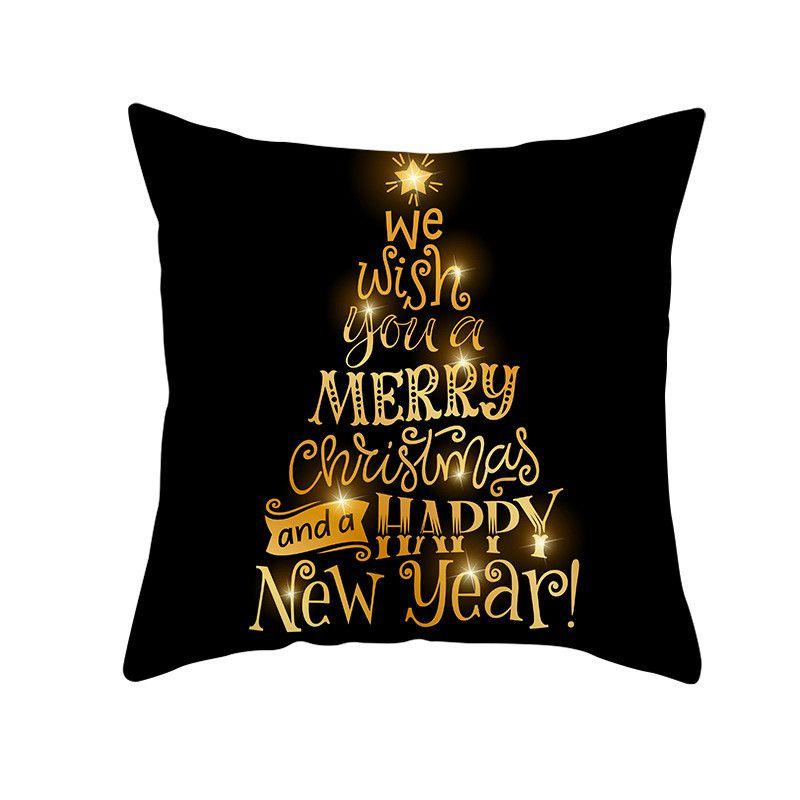 18" Merry Christmas Cushion Cover Home Decor Xmas Throw Pillow Case Gold Black