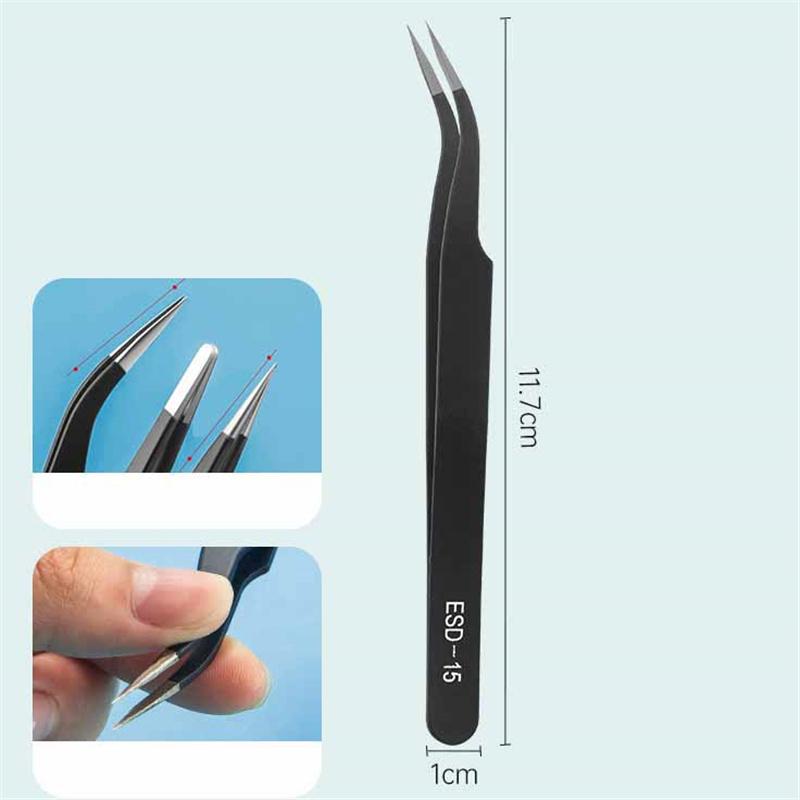 2pcs/lot Anti-static Precision Tweezers Set Stainless Steel ESD Tweezer Electronics Repair Tools Eyelash Nail Art Bird's Nest Tweezers