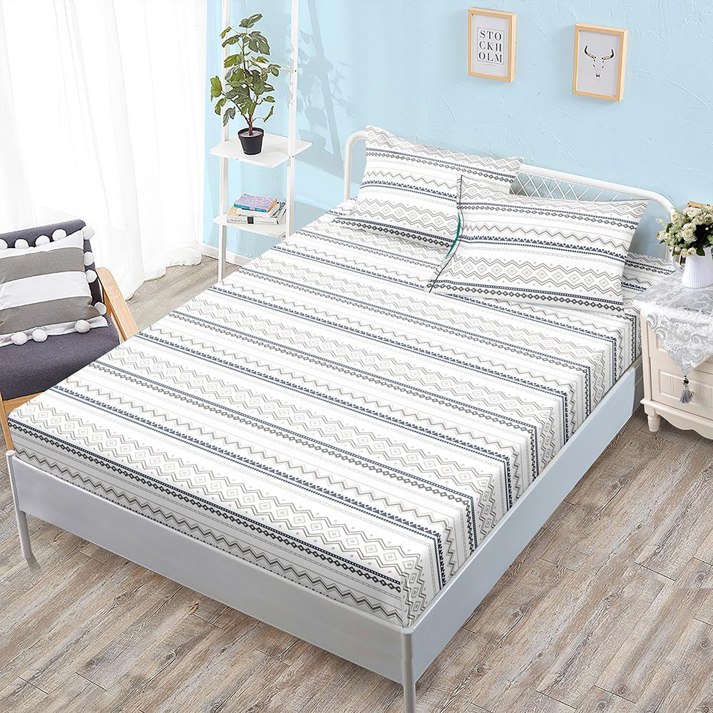 Three-Piece Mattress Mattress Cover Bohemian Simple Striped Wind Mattress Protective Cover