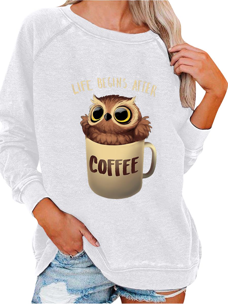 

Female Oversized Sweatshirt Spring/Fall Fashion Cat Print Top Women s Pullover Sweatshirt S белый