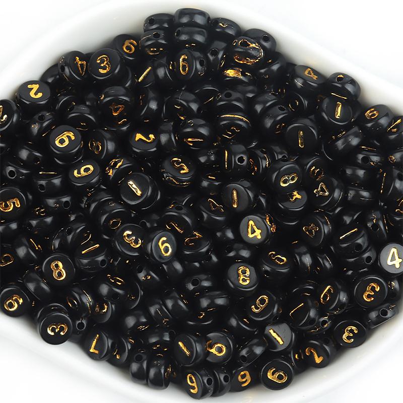 

100Pcs 7mm Black White Mixed Acrylic Letter Digital Round Flat Alphabet Spacer Beads For Jewelry Making Diy Bracelet Necklace Diameter 7mm