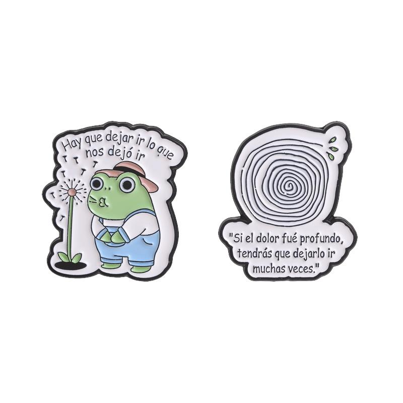 Xiaomi Hay Que Dejar Ir Lo Que Nos Dejó Ir Enamel Pins Frog Blowing Dandelion & Spiral Tree Hole Motivate Spanish Brooch Jewelry Gifts