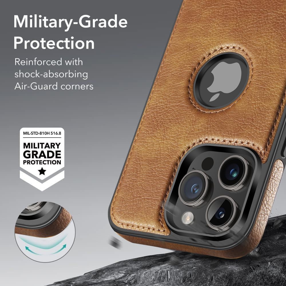 Unique Design Luxury Leather Business Phone Case for iPhone 15 Pro Anti-Slip Scratch Resistant Ultra Slim Protective Case (2023,6.1”) (Brown)