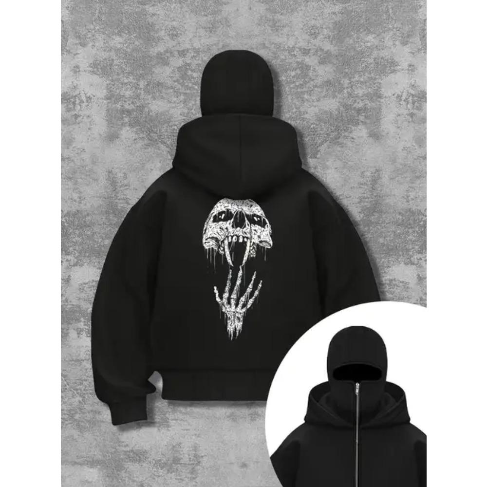 Double Hat, Double Neck Men's and Women's Fashionable Street Style Hooded Sweatshirt with Printed Zipper Pattern Sweatshirt