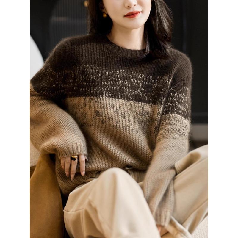 Autumn New High-end Loose Lazy Wind Sweater Women's Retro Knitted Sweater Wear Women's Top