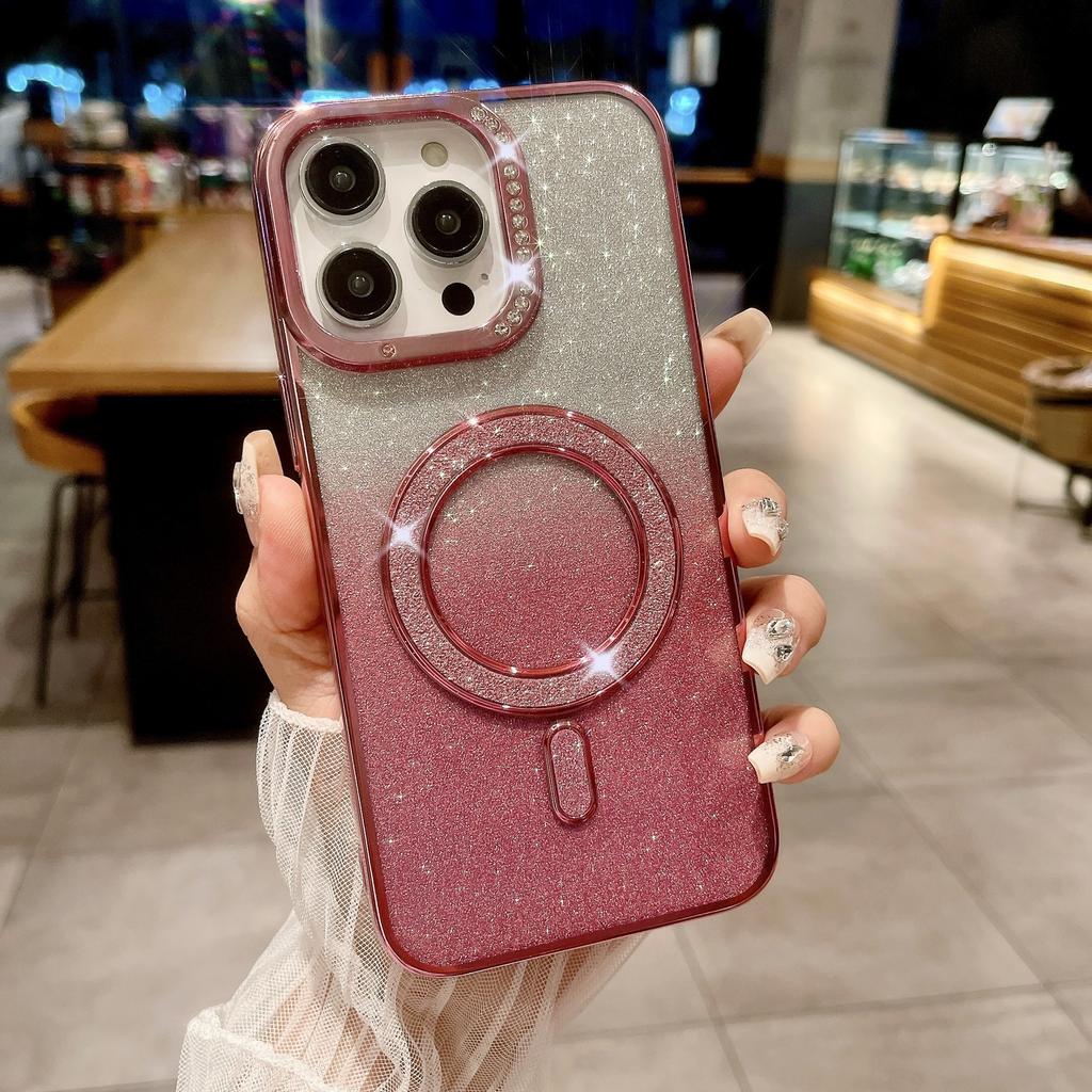 Suitable for IPhone16Pro Electroplated Water Diamond Phone Case, Apple 15 Diamond-encrusted Glitter 14 Magnetic Charging Protective Case