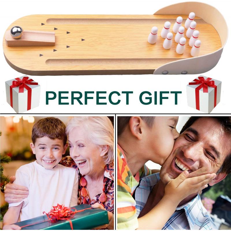 Mini Desktop Bowling Game Set – Wooden Tabletop Bowling Lane Arcade Toy, Office Stress Relief, Fun Christmas Gift