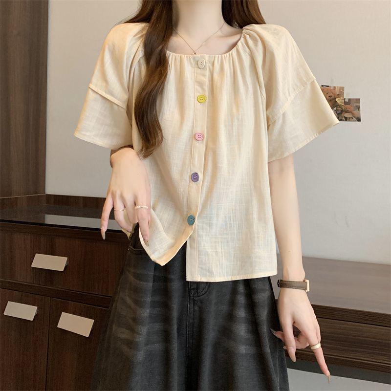 Plus Size Women's Square Neck Short Sleeve Summer Top 2025 - Loose, Slimming, Versatile Casual Fashion Design
