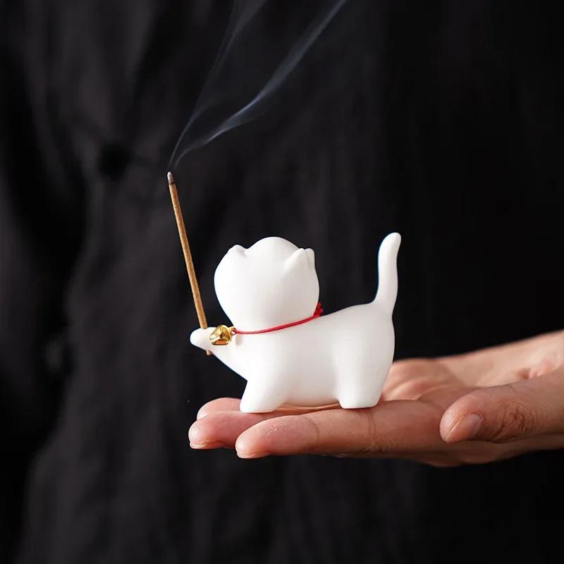 Cute Cat Buddhism Line Incense Plate Incense Burner Stick Holder Sandalwood Coil Base Temples Yoga Studios Home Decoration