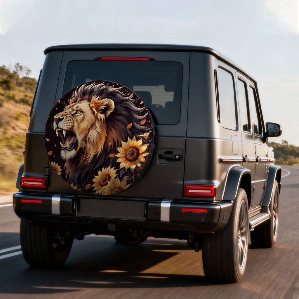 Roaring Lion Sunflower Spare Tire Cover Polyester Waterproof Sun Protection SUV Truck Protector