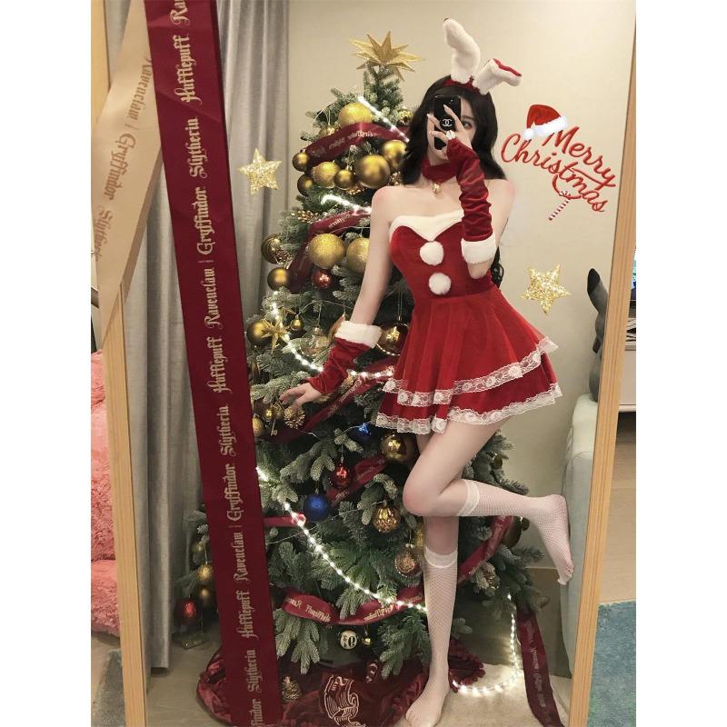 

Christmas Wear Atmosphere Cross New Robe Pure Desire Short Skirt Women s Sexy Red Bunny Dress M