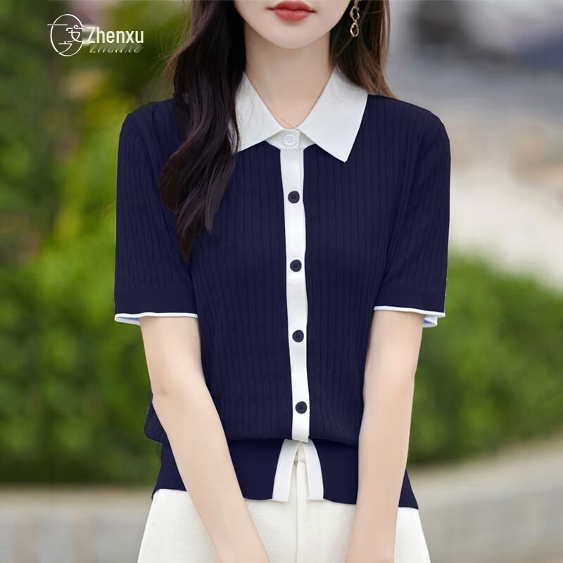Zhenxu Mulberry Silk Blend Polo Knit T-Shirt L