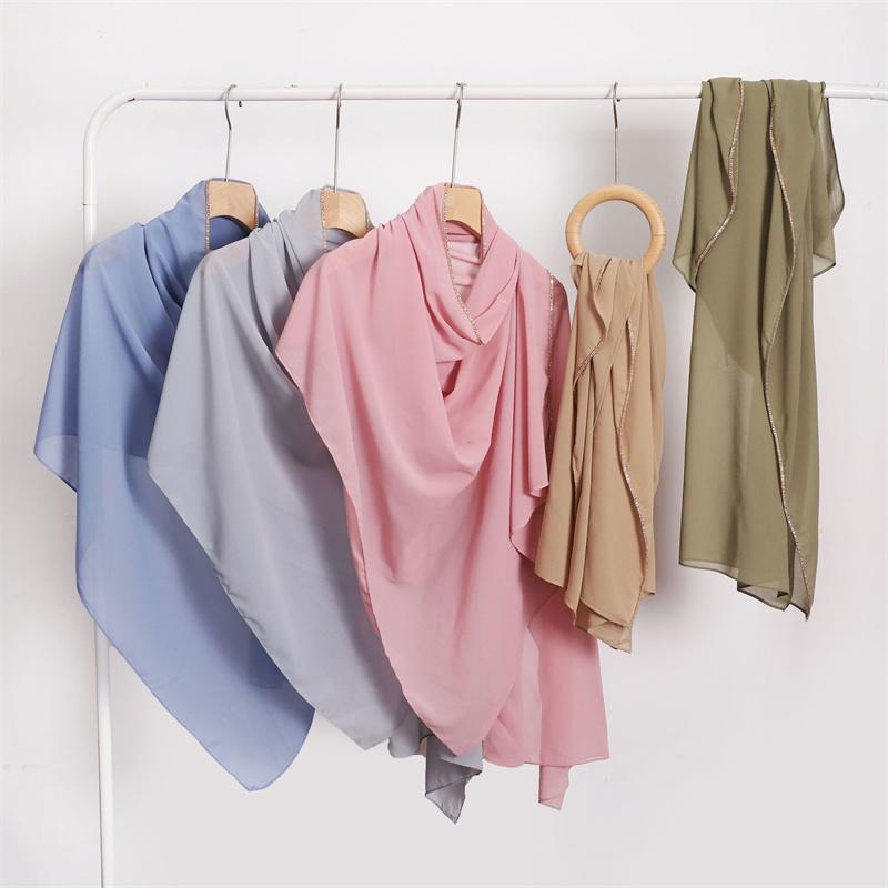 Metal Bronze Jewelry Chain Bubble Chiffon Hijab Shawls High Quality Bling Bling Wrap Beach Bufandas Ramadan Islamic Muslim Sjaal