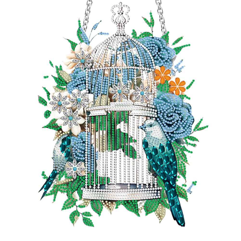 Acrylic Diamond Art Hanging Pendant Flower Birdcage Diamond Painting Home Decor Crystal Painting Ornament for Home Wall Decor