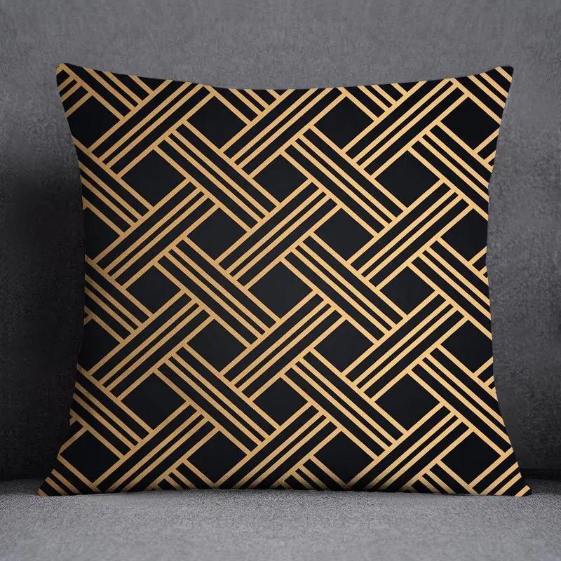 Quadratischer Kissenbezug mit geometrischem Blumenmuster in Schwarz und Gelb, dekorativer Kissenbezug für Zuhause und Büro