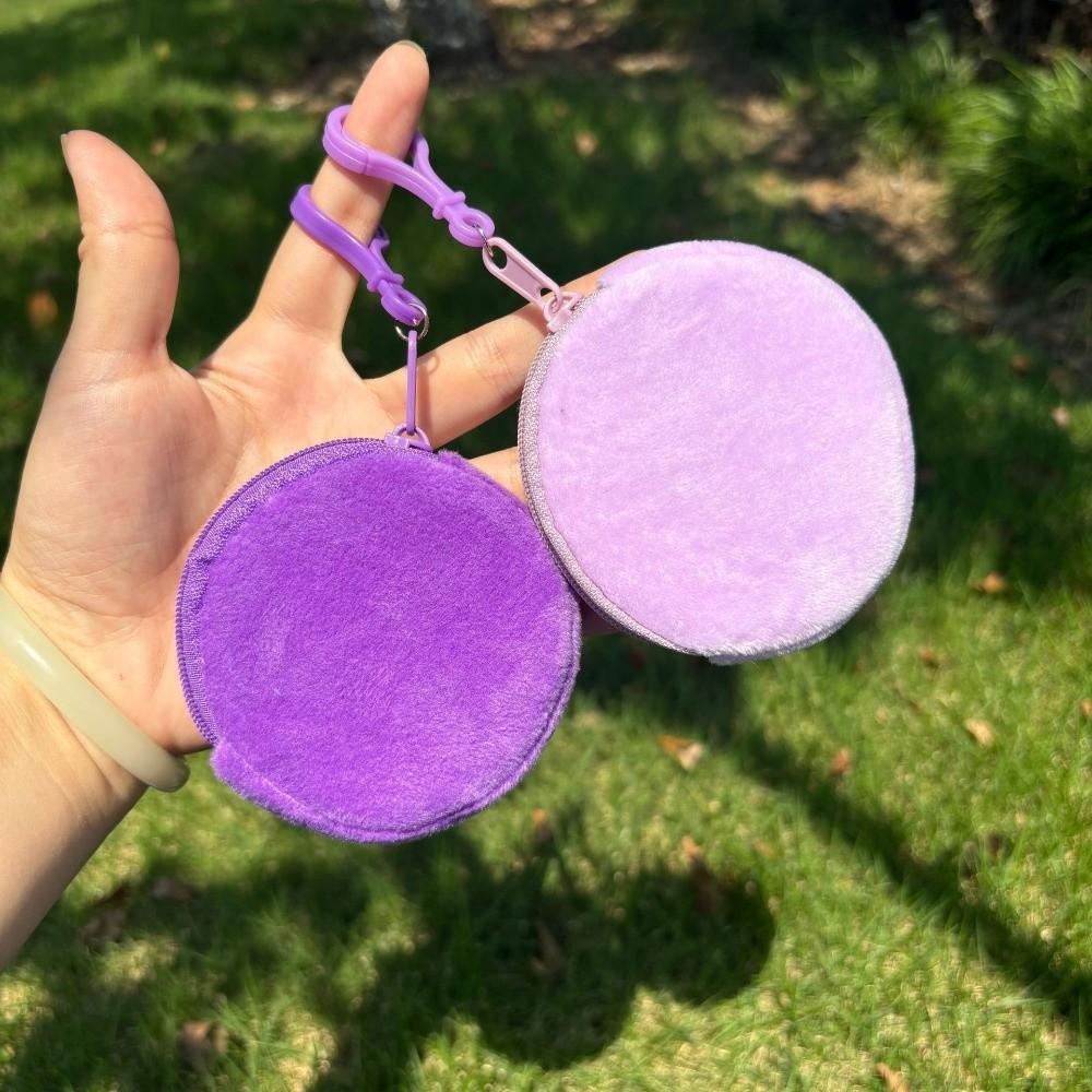 Round Shape ID Card Bag Plush Keychain Wallet Soft Coin Purse  Travel