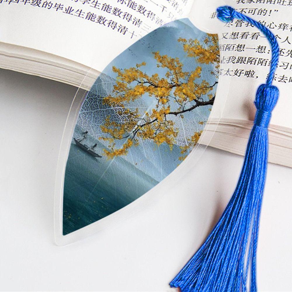 Archaic Landscape Pretty Aesthetic Tassel Leaves Bookmark Bookmarks Paper Cilp Leaf Vein Bookmark