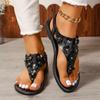 Bohemian Zehensteg-Flatsandalen für Damen, Florale Sommer-Slippers