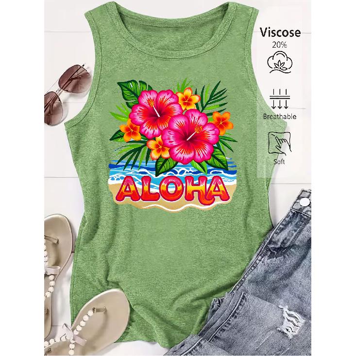 Elegant Vest for Women ALOHA Hawaiian Floral Print Casual Loose Summer Vest Fashionable and Elegant Tops for Commuting, Vacation, and Everyday Wear,