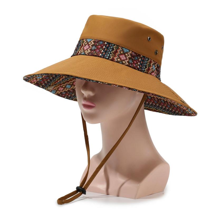 Ethnic Wind Hat Summer Vintage Mountaineering Hat Outdoor Big Brim Sun Hat Sunscreen Sunshade Fisherman Hat