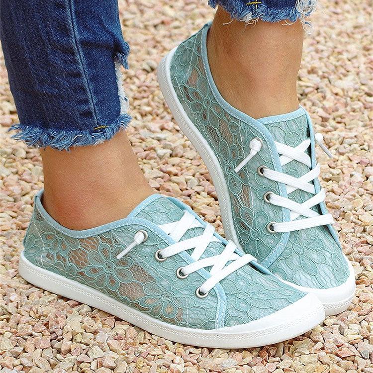 Sneaker Donna Estive in Pizzo a Rete Traspiranti con Lacci Scarpe Casual Taglie Forti 36 43 Sneakers Piatte Leggere Zapatos De Mujer