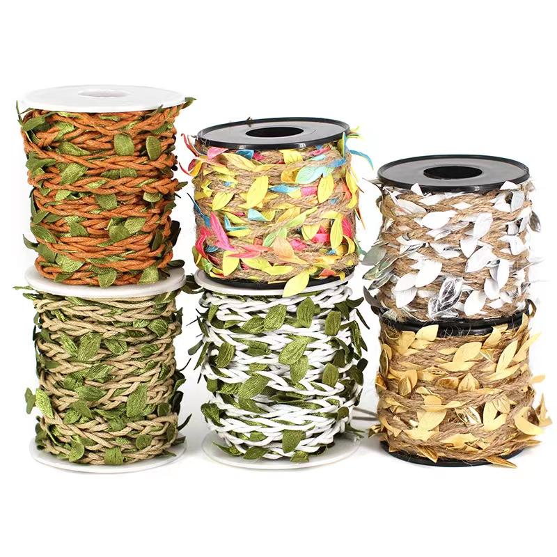 Jute Rope with Rattan Green Leaves for DIY Air Conditioner Pipe Decoration and Crafts