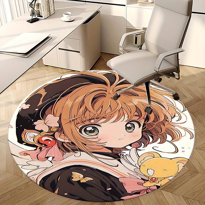 1pc Cardcaptor Sakura Round Carpet Anime Design Chair Mat for Office, Home Decor, Living Room, Bedroom