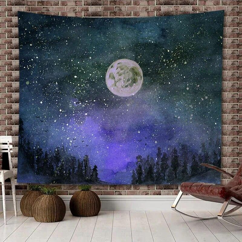 

Гобелен для комнаты, фоновое украшение, настенное украшение, звездное небо, лунный свет, ночная сцена, фон, подвесная ткань, украшение для дома 100x75cm