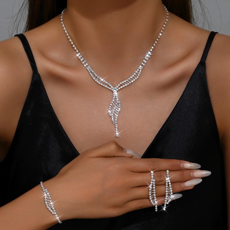 New European and American Style Bridal Fashion Necklace and Earring Set - Premium Rhinestone