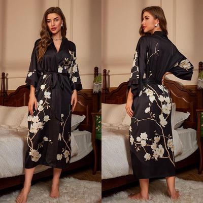 Robe da Donna di Lusso Stile Europeo & Americano Rosso Vermiglio con Laccio – Pigiama/Accappatoio/Abbigliamento per la Casa Primavera/Estate