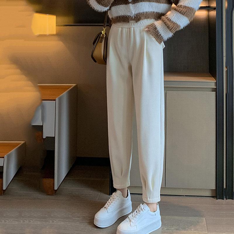 Fall Spring Women's Harem Pants Versatile Casual Loose-Fitting Corduroy Pants with Elastic Waistband Plus Size Long Pants