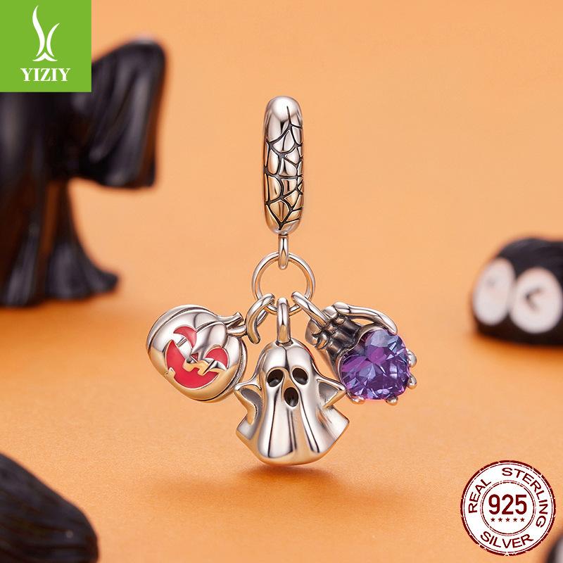 Halloween Ghost 3-In-1 Pendant Accessories Dark Purple Love S925 Sterling Silver Beads