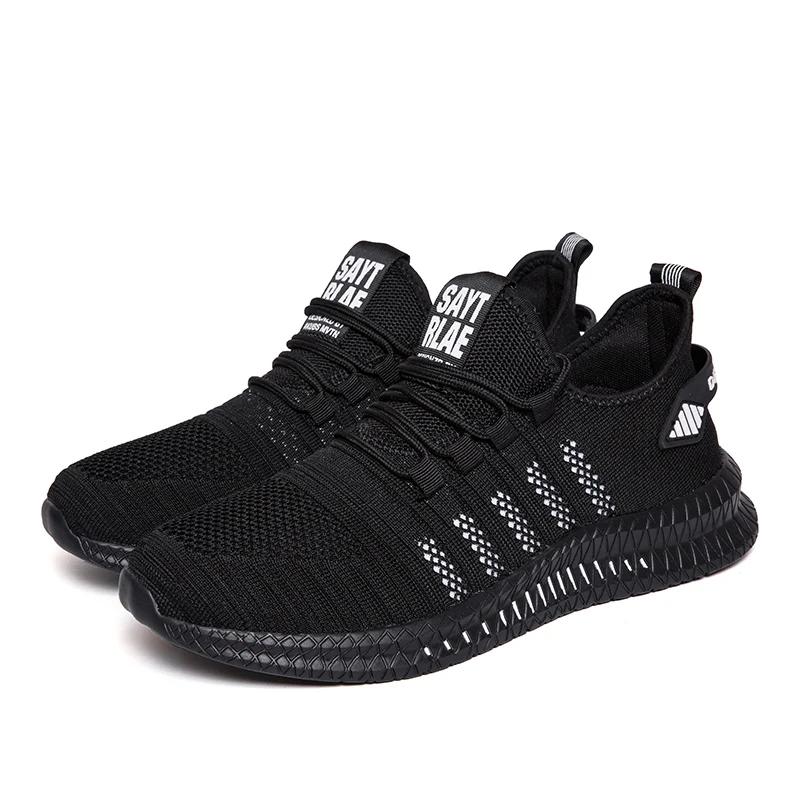 Men'S Sneakers Lace-Up Flying Woven Through Casual Shoes Vulcanized Lightweight Flat Comfortable Running Shoes Plus Size 48