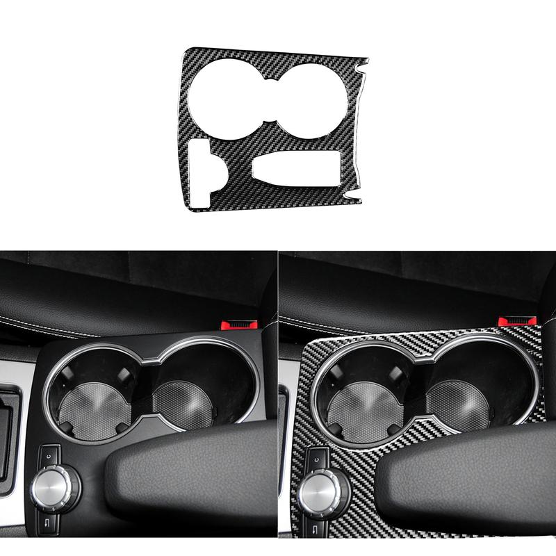 1Pc Carbon Fiber Car Interior Accessories Water Cup Holder Frame Cover Panel Trim for Benz C Class W204 2010-2014