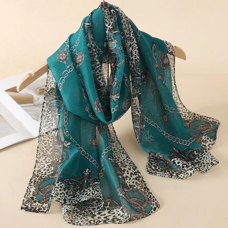 New Print Chiffon Scarf Shawl Women Sunscreen Silk Scarf Turban Long Wrap Beach Travel Outdoor Accessories Trendy Headband