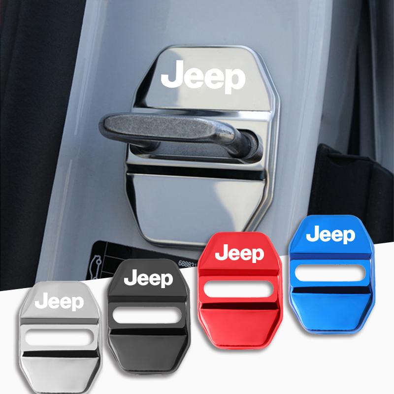 4Pcs Car 3D Door Lock Cover Decorative Accessories For Jeep Grand Cherokee Wrangler JK Gladiator Compass Renegade Patriot Libert