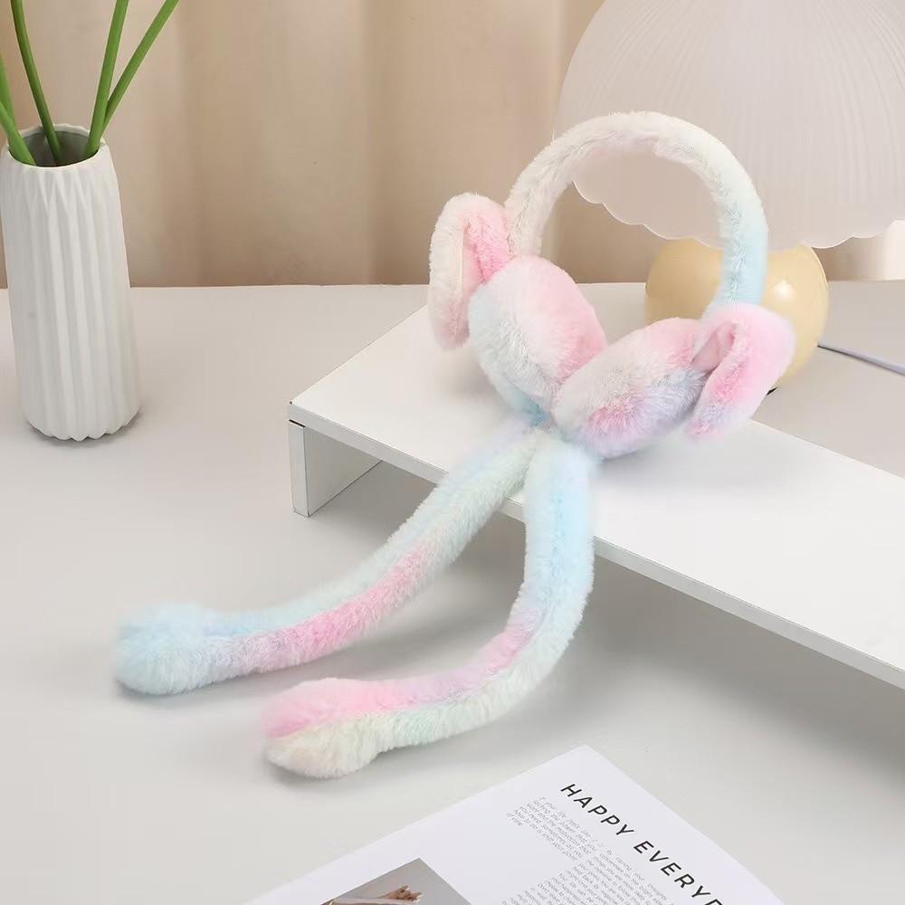 

Creative Plush Rabbit Ear Muffs Soft Moving Jumping Ears Winter Warm Earmuffs Colorful Ear Warmer for Women Girls