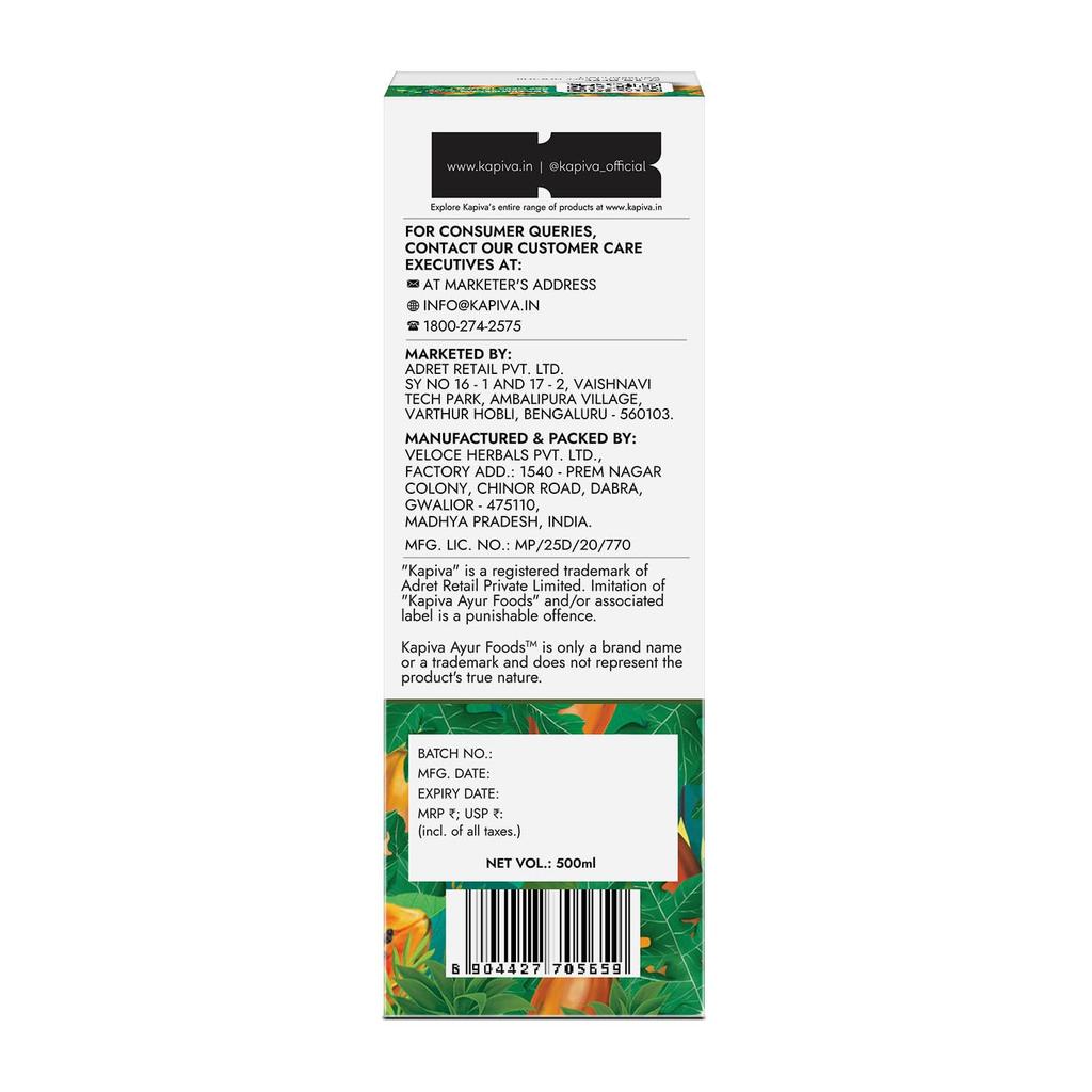 Kapiva Papaya Leaf Juice 500 ml Natural Plant Based Wellness Drink No Artificial Colours Flavours Daily Routine