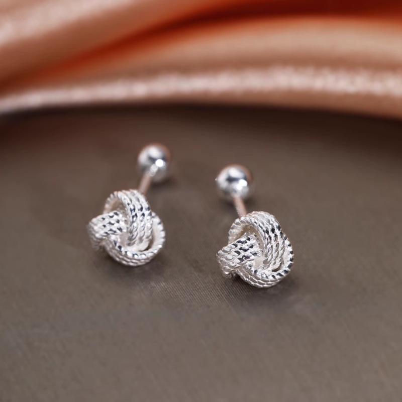 Ruyi Knot S925 Sterling Silver Stud Earrings: Minimalist, Fashionable, Unique, and Versatile for Women