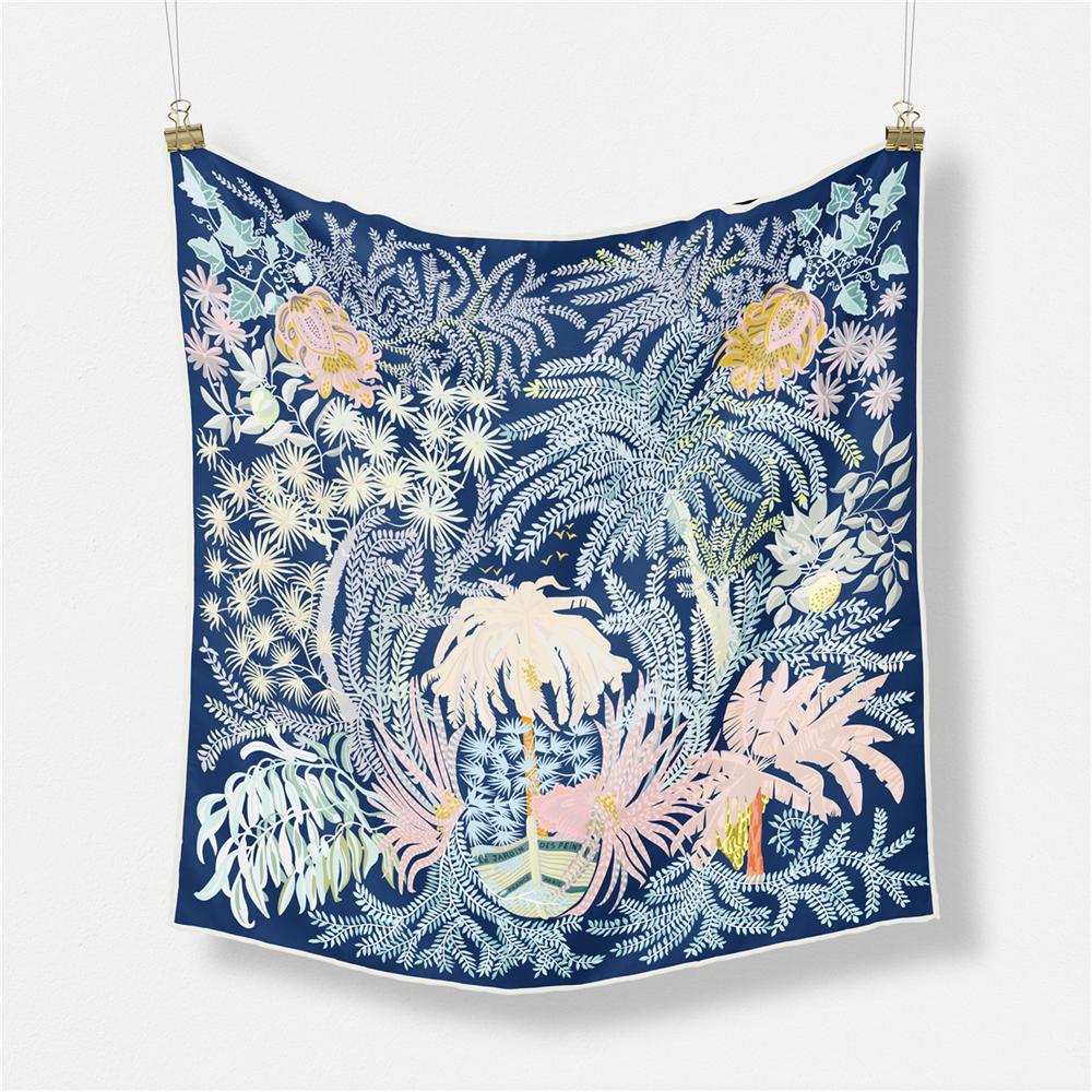 Silk Scarf Women Green Trees Print Square Scarves Wraps Bandana Small Hijab Foulards Lady Tie Headband Neckerchief