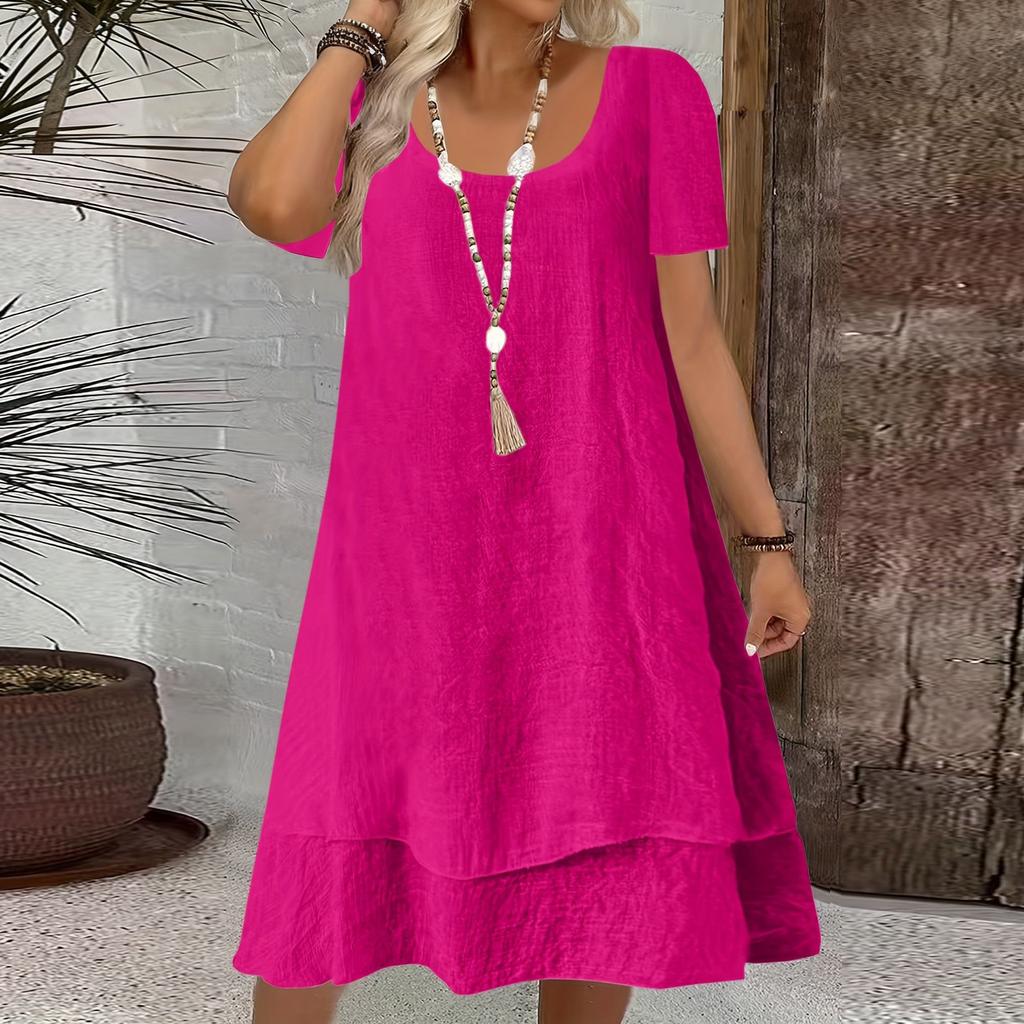 Womens Summer Dresses Short Sleeve Round Neck Loose Sundresses