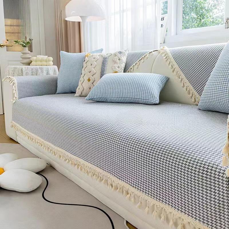 

Подушка для дивана из чистого хлопка Four Seasons Универсальная простая современная нескользящая ткань с рисунком «гусиная лапка» Чехол для дивана Чехол из хлопковой нити 70*70cm