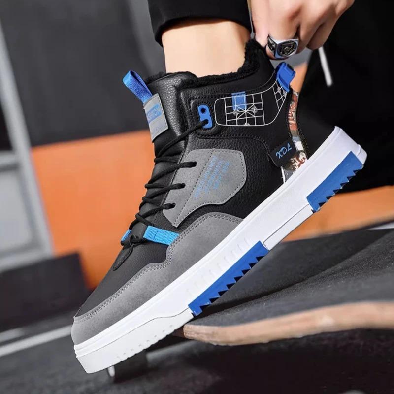 Fashion Winter Men's Shoes Plus Velvet Warm Snow Boots Fashion High Top Boots Lightweight Pu Leather Casual Boot Plush Warm Cotton Boots