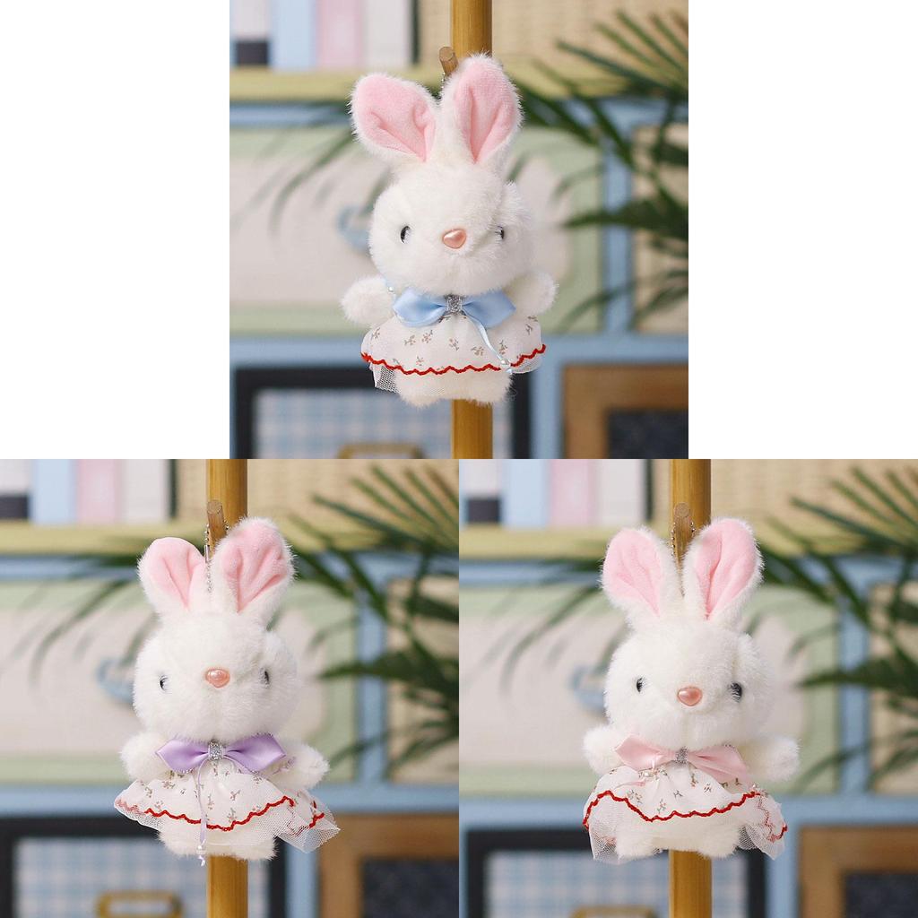 Cute Bunny Plush Hanging Toy With Satin Neck Bow For Wedding Decor And Kids Gift