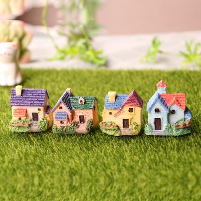 Mini House Micro Landscape Miniature Resin Village House Figurine Tiny Bonsai Terrarium Crafts for Dollhouse Fairy Garden Flowerpots Fish Tank Decor