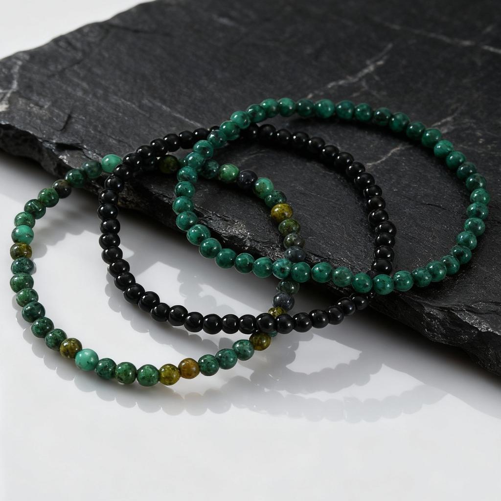 3pcs Green Natural Stone Beaded Bracelet for Men,5MM African Turquoise Stacked Elastic Bracelet,Trendy Male Jewelry Gift
