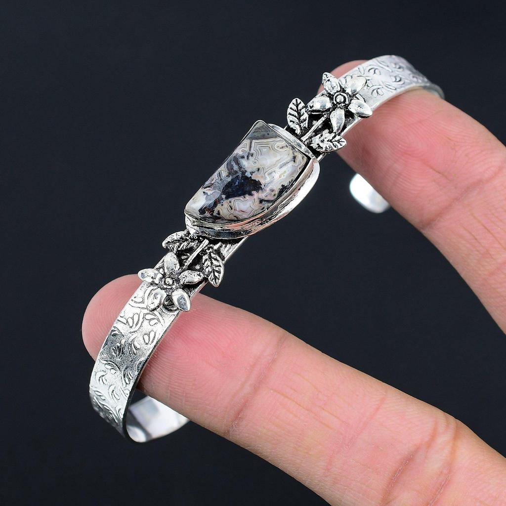Vente Fête de l'Amitié Pierre Agate Dentelle Folle Fleur Argent 925 Nouveau Bijou Bracelet