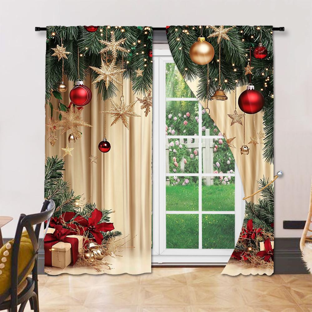 Set Of 2 Christmas Decorative Window Curtains Digital Printed Polyester Material Drapes Bedroom Living Room Office Made Area Treatment