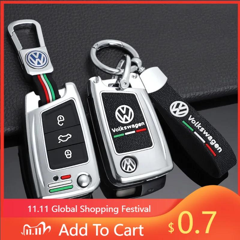 For VW Zinc Alloy Silica gel Car Flip Key Case Full Cover Fob Shell For VW Volkswagen Golf 7 MK7 Tiguan MK2 Auto Keychain Acce